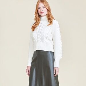 PEARL by Lela Rose Cable Knit Cashmere Turtleneck Sweater size Small
